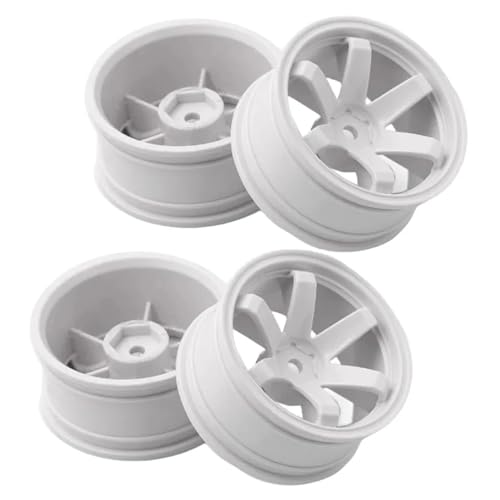 Compatible with Kyosho for HSP LC PTG-2 for Tamiya 1/10 RC for Racing Car for Rally Truck Cars 4PCS Plastic Wheel Rim Tyre Hub Tire RC Assortment(White) - color: White