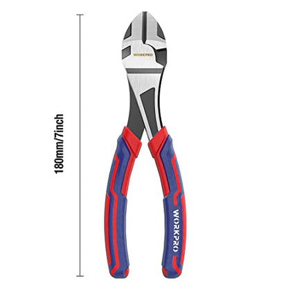 WORKPRO 7-Inch Diagonal Pliers in CRV Steel for Cutting Wires, Bi-material Handle Comfort Grip - style: 7-inch
