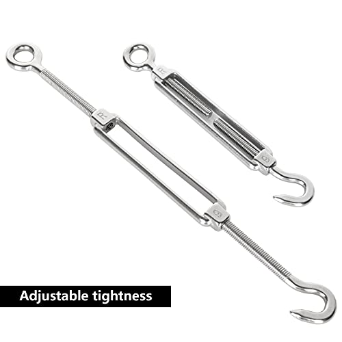 Acrux7 10 PCS M6 Turnbuckle Hook and Eye 304 Stainless Steel Turn Buckles Heavy Duty Adjustable Wire Tensioner Cable Turnbuckle Kit for 1/8 1/4 Inch Cables Wires, Rope Tension, Sun Shade Sail, Cmaper