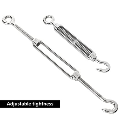 Acrux7 10 PCS M6 Turnbuckle Hook and Eye 304 Stainless Steel Turn Buckles Heavy Duty Adjustable Wire Tensioner Cable Turnbuckle Kit for 1/8 1/4 Inch Cables Wires, Rope Tension, Sun Shade Sail, Cmaper