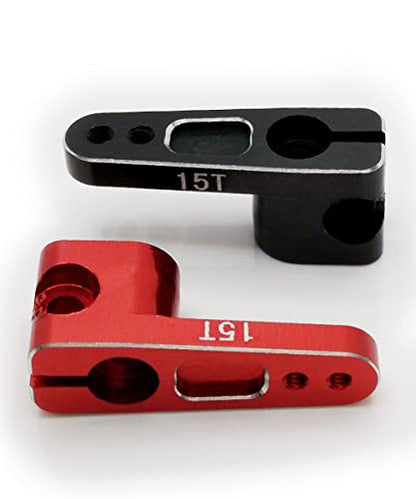 VICRAZZE 15T Servo Horn Aluminum for Axial SCX24 (fit for Emax ES08MA II) for Axial SCX24 90081 1/24 RC Car Black+Red(2pcs)