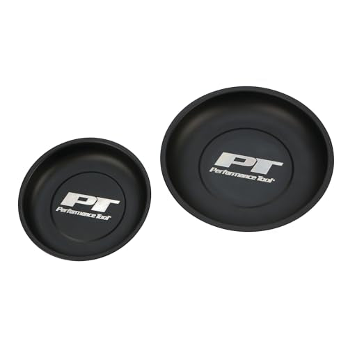 Performance Tool W1280 2-Piece Magnetic Parts Tray Set, Black | Holds screws and bolts sideways or upside down. Rubber coating prevents scratches. 4 and 5-1/2 inch trays