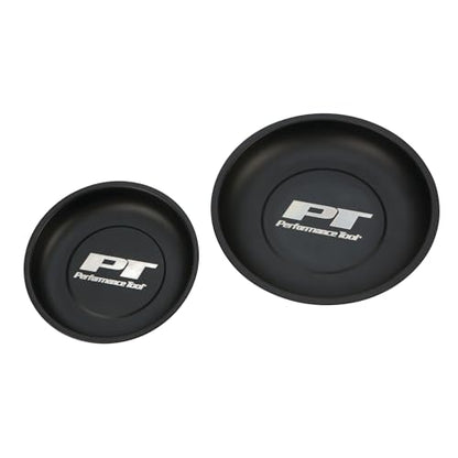 Performance Tool W1280 2-Piece Magnetic Parts Tray Set, Black | Holds screws and bolts sideways or upside down. Rubber coating prevents scratches. 4 and 5-1/2 inch trays