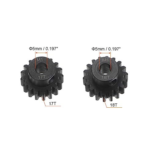 HARFINGTON Mod 1 M1 Pinion Motor Gear Set 2pcs 17T 18T Fit 5mm RC Motor Shaft M1 Pitch Gears for RC Car, with Hex Key - style: 17T 18T