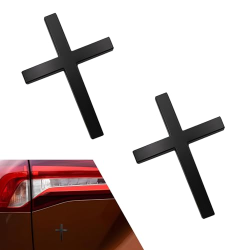 2 PCS Metal Cross Badge Decal, Alloy 3D Cross Auto Sticker, Self-adhesive Scratch Covering Emblem Sticker, Universal for Car Trunk Rear Fender Side Fender (Black)