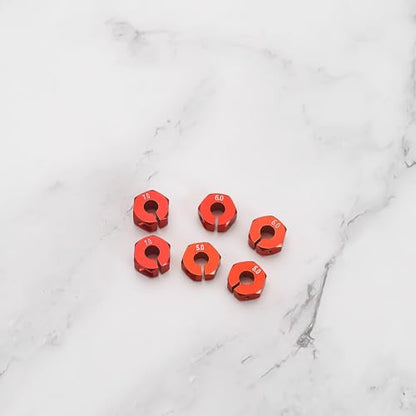 12Pcs Wheel Hex Hub Adapter RC Aluminum Wheel Hub Clamp Type 5mm/6mm/7mm to Prevent Wheels from Getting Stuck and Car Shaking for 1/10 RC Car Hex, Red