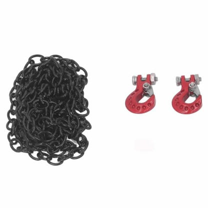 RC Car Tow Hook and Trailer Chain Set, Metal Recovery Style Scale Accessory for 1/10 RC Crawler SCX10 D90 D110 TF2 TRX4 - color: Red