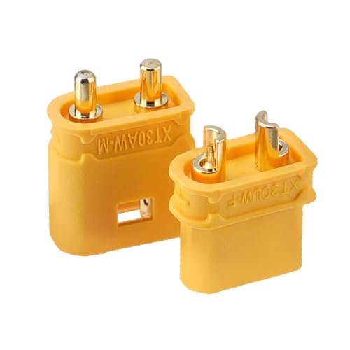 ELFCULB 10 Pairs Amass XT30UW Female & XT30AW Male Connector Plugs, Gold Plated Power Connectors for RC Drones, FPV, UAV and Robotics (Yellow) - color: 10 Pairs XT30UW