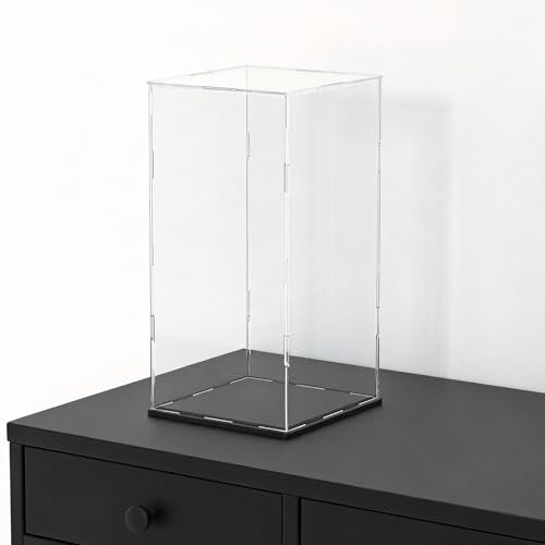 Acrylic Display Case for Red Wine Bottle and Dolls, Versatile Clear Acrylic Display Box with Black Base for Showcase and Displaying, 5x5x14-inch - size: 5"L x 5"W x 14"H