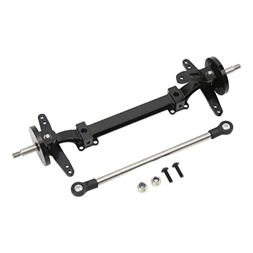 Aluminum Alloy Front Axle and Steering Link Rod Set, Heavy Duty Metal RC Front Steering Axle Kit with Linkage for 1/14 RC Unpowered Tractor Truck (Black) - color: Black
