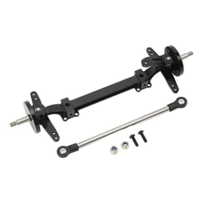 Aluminum Alloy Front Axle and Steering Link Rod Set, Heavy Duty Metal RC Front Steering Axle Kit with Linkage for 1/14 RC Unpowered Tractor Truck (Black) - color: Black