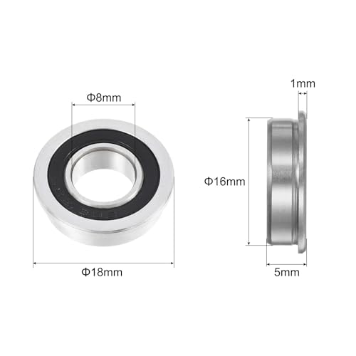 uxcell F688-2RS Flanged Ball Bearing 8x16x5mm Double Sealed Chrome Steel Flange Bearings, 20pcs - size: 8x16x5mm