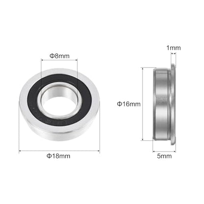 uxcell F688-2RS Flanged Ball Bearing 8x16x5mm Double Sealed Chrome Steel Flange Bearings, 20pcs - size: 8x16x5mm