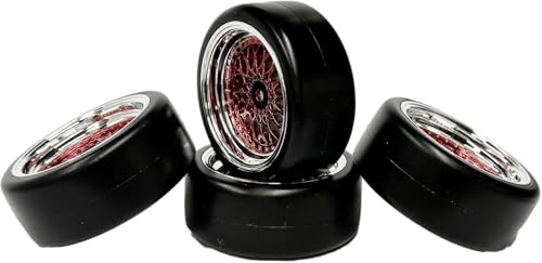 1/10 Drift Wheels Tires Set,AMZSTAR 4PCS 63mm RC Hard Tyre with Plastic Wheel Rims 12mm Hex for 1/10 RC On Road Racing Touring Drifting Car for Tamiya TT01 HSP HPI Kyosho (Red Silver,Offset:3mm) - color: Red Silver,offset:3mm