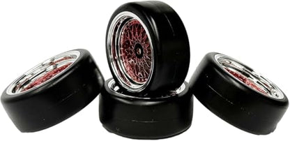 1/10 Drift Wheels Tires Set,AMZSTAR 4PCS 63mm RC Hard Tyre with Plastic Wheel Rims 12mm Hex for 1/10 RC On Road Racing Touring Drifting Car for Tamiya TT01 HSP HPI Kyosho (Red Silver,Offset:6mm) - color: Red Silver,offset:6mm