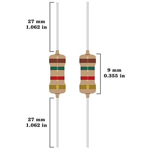 25 Values 1/2W Resistor Kit from 1 Ohm to 1M Ohm 1/2 Watt 5% Carbon Film Resistors Assortment - size: 1/2W