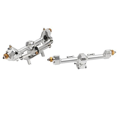 RiToEasysports SCX24 Portal Axle Upgrade Kit, CNC Machined Aluminum Alloy Front Rear Axle Assembly with Hardened Steel Gears for Axial 1/24 RC Crawler Car, Silver - color: Silver