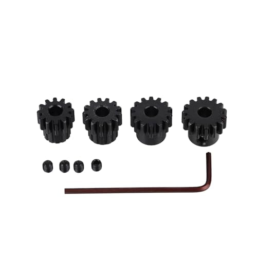 Mod 1 M1 Pinion Motor Gear Set 4pcs 12T 13T 14T 15T Fit 5mm RC Motor Shaft M1 Pitch Gears for RC Car, with Hex Key