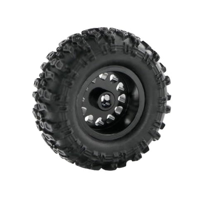 1.0 Inch RC Crawler Wheels and Tires Set, Pre-Mounted Aluminum Wheel & Tire Combo with Foam Inserts, Fit for 1/18 SCX24 SCX30 Micro RC, 4PCS (Black) - color: Black