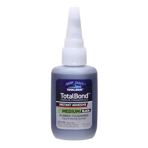 TotalBoat TotalBond Black Rubber Super Glue Adhesive, Medium CA Glue - 2 oz | Rubberized Liquid Cyanoacrylate Adhesive for Wood, Plastic, Glass & More; RC Builds, Woodworking & Flexible Repairs