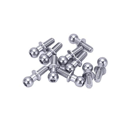 10pcs RC Aluminum Alloy Ball Link Track Rod Ball Screw Link Rod Shock Absorber End Compatible with TT01 TT02 RC Car(Sliver)