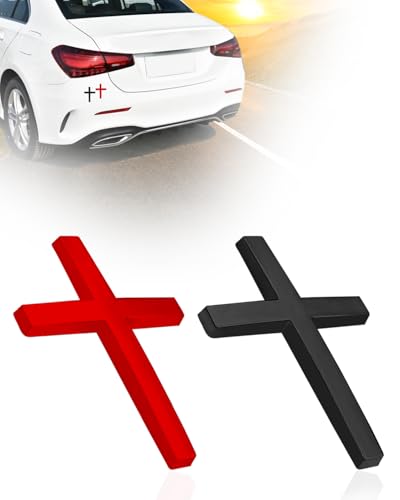 2PCS Metal Jesus Cross Car Emblem, 2.5"×1.8" 3D Silver Alloy Religious Jesus Christ Cross Badge Stickers, Self-Adhesive Automotive Christian Decals for Car Body, Tailgate, Window(Black+Red) - color: Black+Red