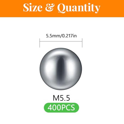 400 Pcs M5.5 Stainless Steel Bearing Balls, Metric Precision Bike Ball Bearings for Acrylic Paints, Nail Polish & Epoxy Resin, Durable Agitator Balls for Ball Bearings - size: M5.5-400Pcs