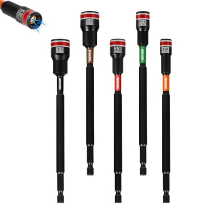 Geinxurn Impact Nut Driver Set, 5 Pieces 6”Long 1/4”5/16”3/8”7/16”1/2”6 Point Alloy Steel Magnetic SAE Nut Setter Set Use For Require Installing 1/4 Hex Shank Impact Driver with Case Box - size: 6", style: MIXS-5pcs