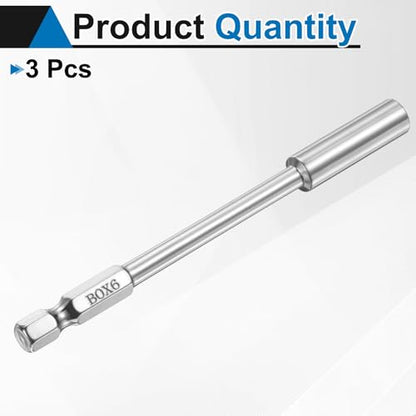 HARFINGTON 3pcs Nut Driver Drill Bit 6mm Metric Socket 1/4" Hex Shank 3.94" (100mm) Long 6-Point Socket Quick Change CR-V Steel Bolt Setters for Power Drill Driver - size: 6mm