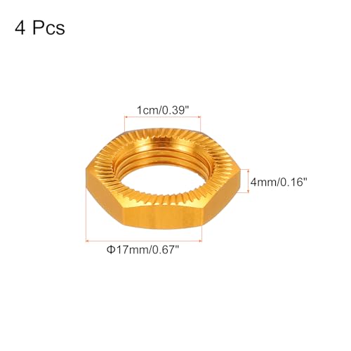 MECCANIXITY Aluminum 17mm RC Wheel Nut Thread M12x1.0mm Hex Wheel Nuts RC Wheel Nut for 1/8 RC Model Car Trucks Off Road Car Upgraded Parts Pack of 4(Gold) - color: Gold