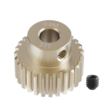 Pinion Motor Gear, M0.6 27T, 1/8 in (3.175mm) Shaft Hole | M0.6 Pitch 27 Teeth, 7075 Aluminum Alloy, 1/8 Inch Shaft Hole, RC Motor Pinion Upgrade, for 1/10 RC Brushless Crawler - size: M0.6 27T