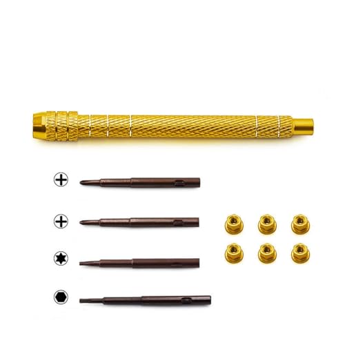 1/30 RC Screwdrivers Set H1.3 Hex T4 Plum Phillips 1.5mm 2.0mm Precision Bits With M2 Nuts Screw Driver Repair Tool Kit For 1:30 1:32 Crawler Car Axial SCX30 0.7" Tires Wheels (Glod) - color: Glod