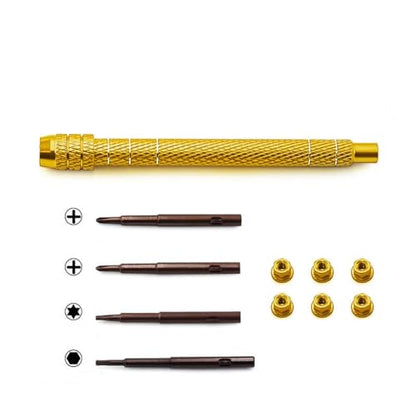 1/30 RC Screwdrivers Set H1.3 Hex T4 Plum Phillips 1.5mm 2.0mm Precision Bits With M2 Nuts Screw Driver Repair Tool Kit For 1:30 1:32 Crawler Car Axial SCX30 0.7" Tires Wheels (Glod) - color: Glod