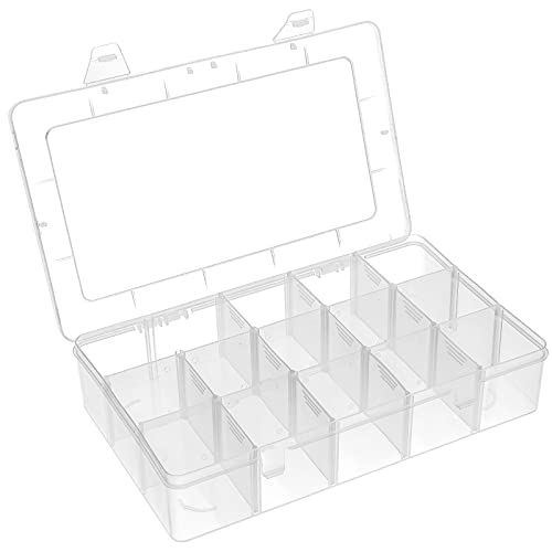 BTremary 15 Grids Clear Plastic Storage Box with Compartment, Craft Organizers and Storage, Transparent Jewelry Storage Box, Small Parts Organizer for Sewing Bead Washi Tape Thread - size: 15 Grids