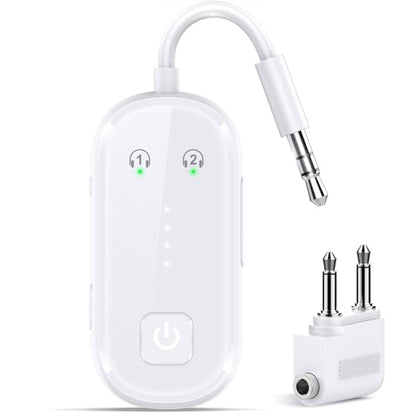 Premium Bluetooth 6.0 Transmitter Receiver – 2-in-1 Adapter | For TV, plane, gym, car & home. Dual Link for 2 headphones. Low latency, stable. Works with all AirPods & wireless headphones - color: White