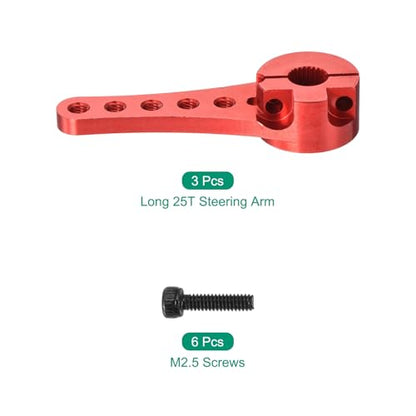 MECCANIXITY 3 Pcs Aluminum Servo Horn Long 25T Steering Arm 46mm Length Red Suitable for DIY RC Car/Boat/AirplanesBoat Model Accessories with M2.5 Screws - color: Red