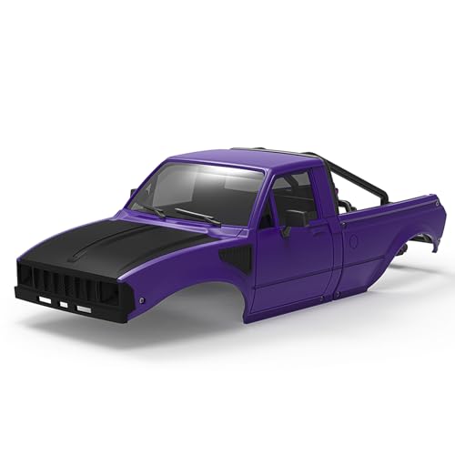 RC Pickup Body Shell with Bed Rack and Light kit & 2PCS Hanging Ball Nuts for 1/24 RC Crawler Axial SCX24 C10 Bronco Wrangler Base Camp 4Runner (Black & Purple) - color: Black & Purple