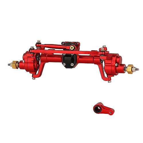 Aluminum Complete Front & Rear Portal Axle with Servo Arm for SCX24 Bronco Gladiator Deadbolt JLU C10 Axial 1/24 RC Crawler Metal Upgrade Parts (Red) - color: Red
