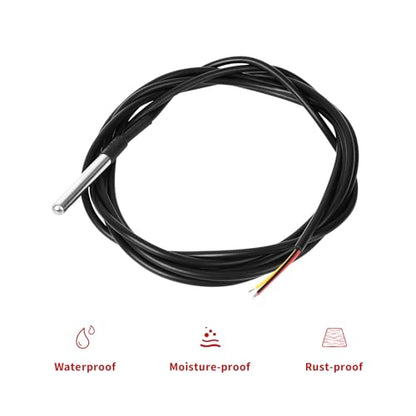 6PCS DS18B20 Temperature Sensor 2M Waterproof Temperature Probe Suitable for Arduino, xiao,ESP32 etc Development Boards Stainless Steel Probe Temperature Range (-55℃~ +125℃)