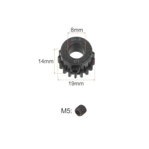 uxcell Mod 1 17T Pinion Gear 8mm Bore Hardened Steel Motor Rack Spur Gear for RC Car Truck Gear Drive