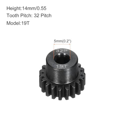 32P Steel Pinion Gear Set 19T for 5mm Shaft Hardened Steel Pinion Gear with Shaft Coupler Connector for RC Motor - style: 19T