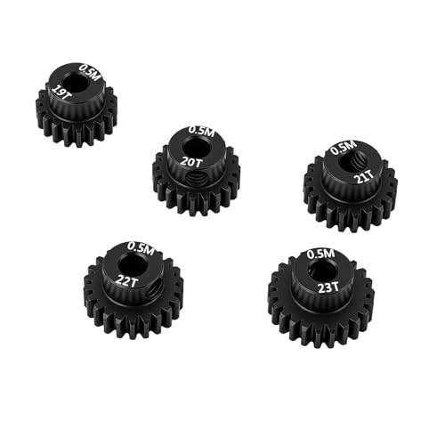 Hardened Steel 0.5 Mod 19T 20T 21T 22T 23T Pinion Gear 3.175mm Bore with 2.3mm Adapter Shaft for Arrma 1/14 Typhon 1/16 Mojave 1/18 Granite Grom Losi 1/12 Motor Gear