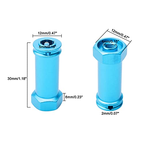 Pack of 4 Aluminum 12mm Wheel Hub Hex Adapters 30mm Extension Offset Upgrade Parts for Traxxas Slash 4x4 HQ 727 1/10 RC Short Course Truck, Blue - color: Blue