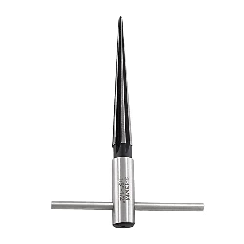 1/8"-1/2" (3-13mm) T Handle Tapered Reamer | 6 Fluted, Chamfer Reaming Tool, Guitar Bridge Pin Hole, Woodworker Luthier Tool - size: 1/8"-1/2"