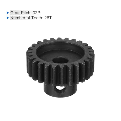 MECCANIXITY 2 Pcs RC 32P Hardened Pinion Gear 5mm Shaft, 26T Motor Gears Carbon Steel for 1/10 RC Model Car Boat Drone - style: 26T
