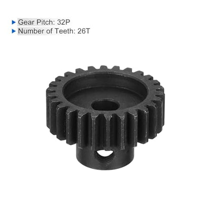 MECCANIXITY 2 Pcs RC 32P Hardened Pinion Gear 5mm Shaft, 26T Motor Gears Carbon Steel for 1/10 RC Model Car Boat Drone - style: 26T