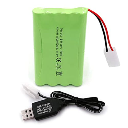 9.6V 2400mAh NiMH AA Rechargeable Battery Pack, 8S AA RC Battery with KET 2P Connector & USB Charging Cable for RC Car, RC Battle Tank, RC Boat
