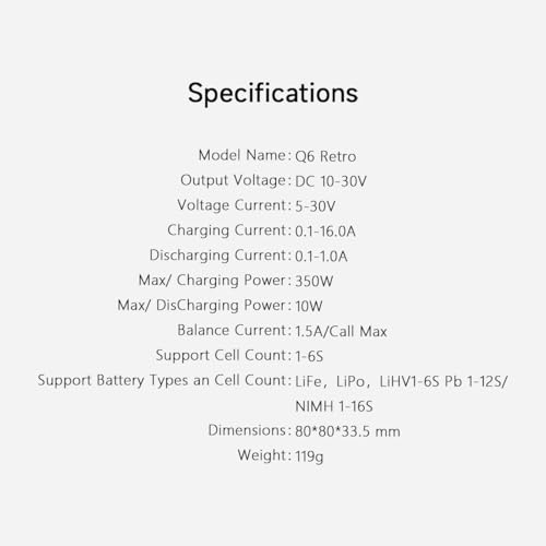 ISDT Q6 Retro Lipo Battery Charger Discharger DC 350W 16A Smart RC Battery Charger for 2~6S Lithium LiHv LiIon Life NiMH Ni-Cd/Pb Lipo Battery Balance Charger, with LCD Display