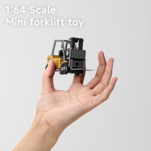 1/64 Full Proportional RC Forklift Toy,8 Channel 2 Mode Mini Remote Control Forklift Truck with Flatbed Tow Truck,2 in 1 Transformable Lift Fork & Hook with Rechargeable Battery for 4+ Kids - style: Full Proportion Forklift