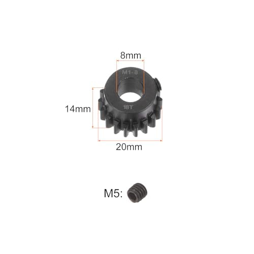 uxcell Mod 1 18T Pinion Gear 8mm Bore Hardened Steel Motor Rack Spur Gear for RC Car Truck Gear Drive